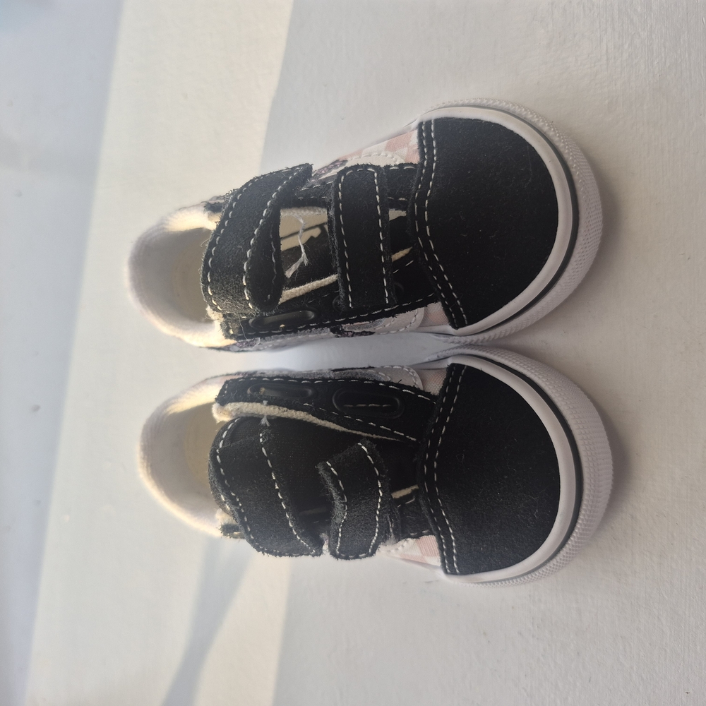 Vans Black, White, and Light Pink Velcro Sneakers